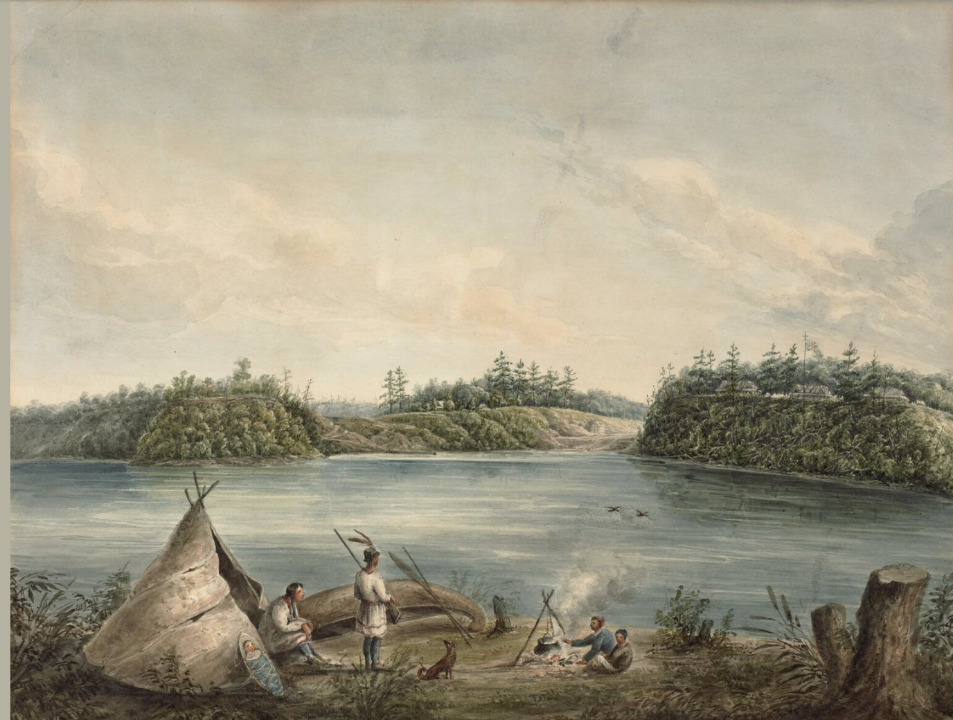 Watercolour of the entrance to the Rideau Canal and Ottawa River by Henry Pooley, 1833.