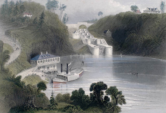 Steamboat Landing on the Ottawa River around 1840, illustrated by W. H. Bartlett.