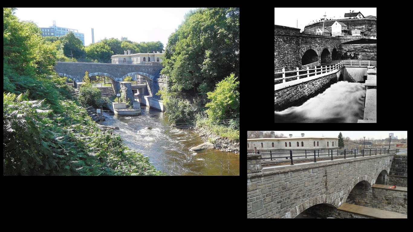 Pooley’s Bridge, the aqueduct, and the tailrace at the Ottawa Water Works Complex.