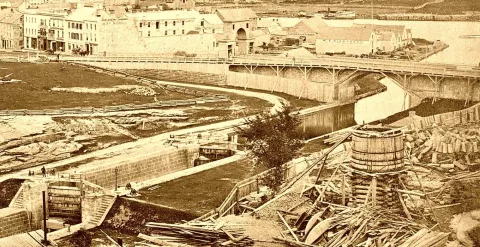 Sappers’ Bridge over the Rideau Canal in 1860, photographed by Samuel McLaughlin.